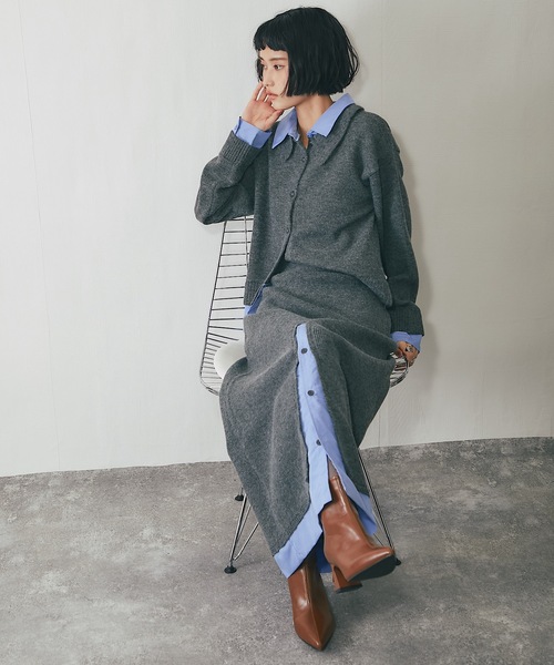 セットアップ可シャツドッキングニットトップス（ニット/セーター