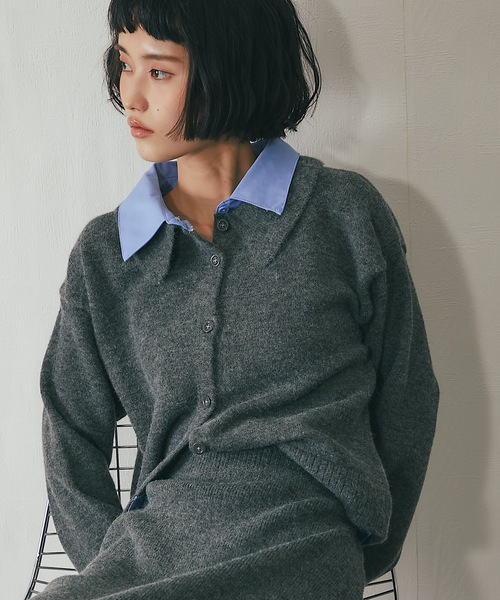 セール】セットアップ可シャツドッキングニットトップス（ニット