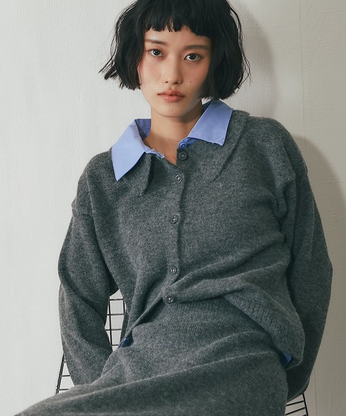 セットアップ可シャツドッキングニットトップス（ニット/セーター