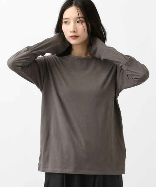 studio CLIP(スタディオクリップ)の「《natural by clip》テレコスリーブ切り替えプルオーバー(Tシャツ/カットソー・レディース・ライトグレー/チャコール/オフホワイト・FREE)」の1枚目の写真