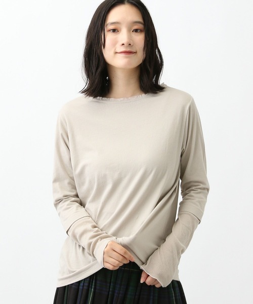 studio CLIP(スタディオクリップ)の「《natural by clip》テレコスリーブ切り替えプルオーバー(Tシャツ/カットソー・レディース・ライトグレー/チャコール/オフホワイト・FREE)」の3枚目の写真