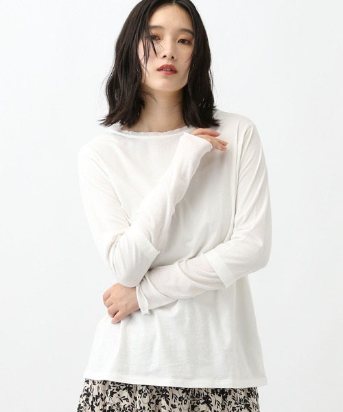 studio CLIP(スタディオクリップ)の「《natural by clip》テレコスリーブ切り替えプルオーバー(Tシャツ/カットソー・レディース・ライトグレー/チャコール/オフホワイト・FREE)」の8枚目の写真