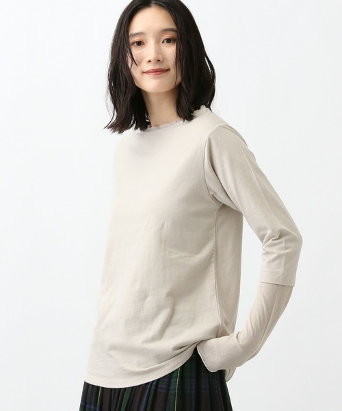 studio CLIP(スタディオクリップ)の「《natural by clip》テレコスリーブ切り替えプルオーバー(Tシャツ/カットソー・レディース・ライトグレー/チャコール/オフホワイト・FREE)」の4枚目の写真