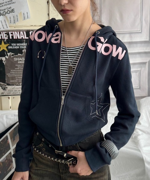 SHAGGIE(シャギー)の「【ViVi掲載】ボディピアス付きワッフルパーカー(パーカー・レディース・グレー/カモフラージュ/ネイビー・FREE)」の16枚目の写真