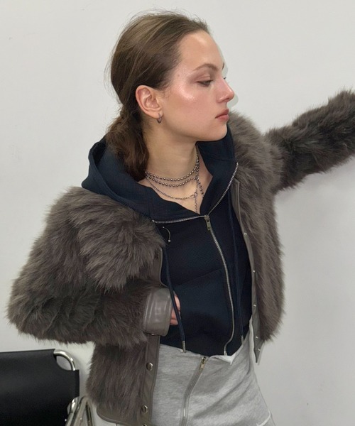 SHAGGIE(シャギー)の「【ViVi掲載】ボディピアス付きワッフルパーカー(パーカー・レディース・グレー/カモフラージュ/ネイビー・FREE)」の7枚目の写真