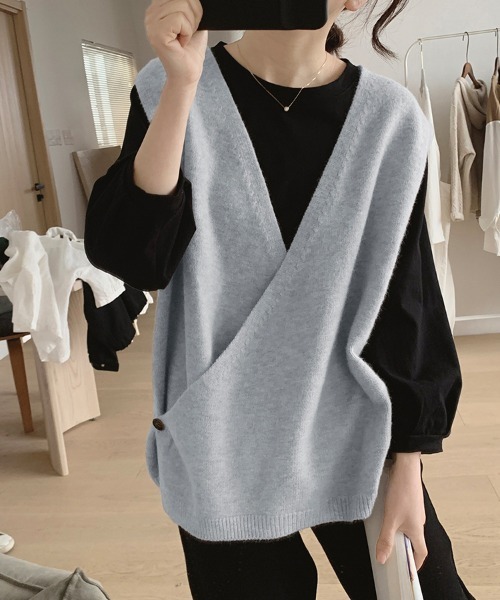 セール】ミニマルデザインノースリーブニットベスト（ベスト）｜ONEP