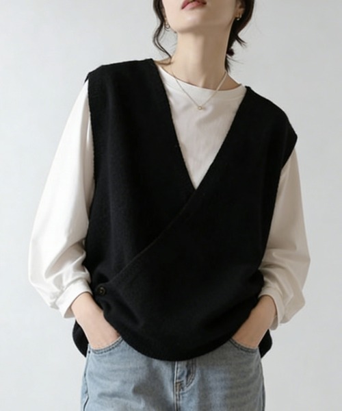 セール】ミニマルデザインノースリーブニットベスト（ベスト）｜ONEP