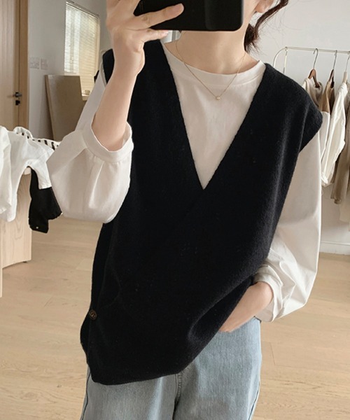 ONEP STAR（ワンピスター）の「ミニマルデザインノースリーブニットベスト（ベスト・レディース・テラコッタ/ベージュ/グレー/ブラック・FREE）」の8枚目の写真