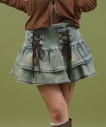 dispark | DISPARK/【25年秋冬新作】レースアップティアードミニスカパン(デニムスカート)