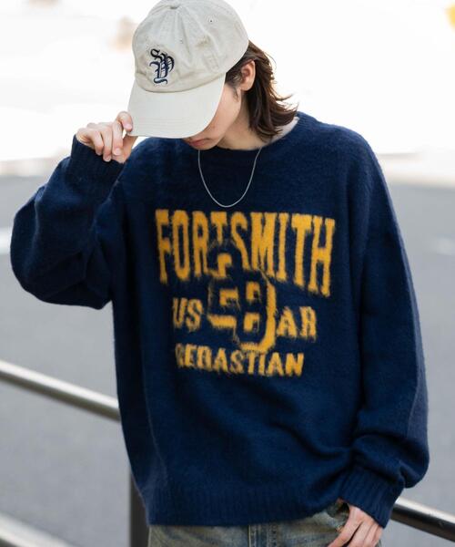 WEGO(ウィゴー)の「WEGO/【25年秋冬新作】ファジーグラフィックプルオーバー(ニット/セーター・メンズ・ネイビー/オレンジ/ワイン/ブラック/オフホワイト/グレー/ホワイト系その他・MEDIUM/LARGE)」の5枚目の写真