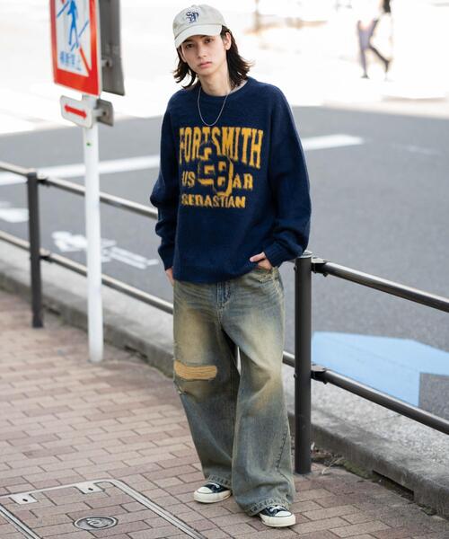 WEGO(ウィゴー)の「WEGO/【25年秋冬新作】ファジーグラフィックプルオーバー(ニット/セーター・メンズ・ネイビー/オレンジ/ワイン/ブラック/オフホワイト/グレー/ホワイト系その他・MEDIUM/LARGE)」の8枚目の写真