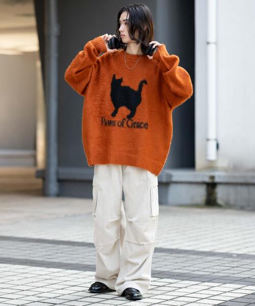 WEGO(ウィゴー)の「WEGO/【25年秋冬新作】ファジーグラフィックプルオーバー(ニット/セーター・メンズ・ネイビー/オレンジ/ワイン/ブラック/オフホワイト/グレー/ホワイト系その他・MEDIUM/LARGE)」の10枚目の写真