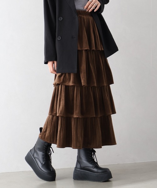 SpRay（スプレイ）の「ベロアプリーツティアードロングスカート（スカート・レディース・ブラウン/ブラック/アイボリー・FREE）」の15枚目の写真