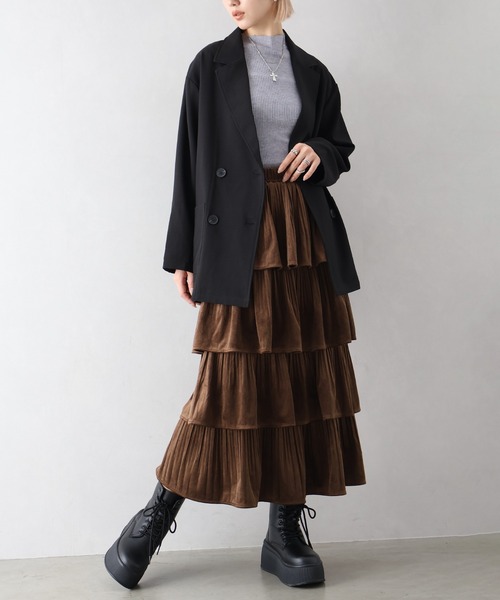 SpRay（スプレイ）の「ベロアプリーツティアードロングスカート（スカート・レディース・ブラウン/ブラック/アイボリー・FREE）」の12枚目の写真
