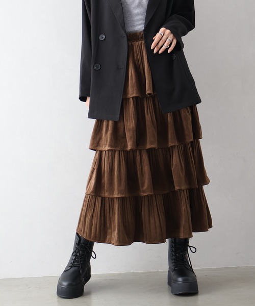 SpRay（スプレイ）の「ベロアプリーツティアードロングスカート（スカート・レディース・ブラウン/ブラック/アイボリー・FREE）」の14枚目の写真