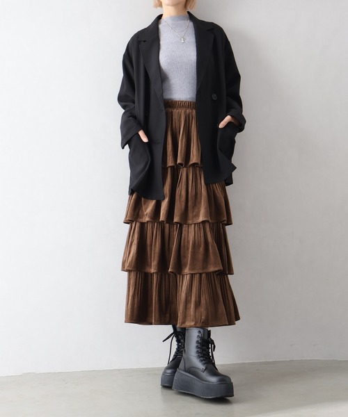 SpRay（スプレイ）の「ベロアプリーツティアードロングスカート（スカート・レディース・ブラウン/ブラック/アイボリー・FREE）」の19枚目の写真