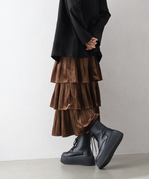 SpRay（スプレイ）の「ベロアプリーツティアードロングスカート（スカート・レディース・ブラウン/ブラック/アイボリー・FREE）」の21枚目の写真