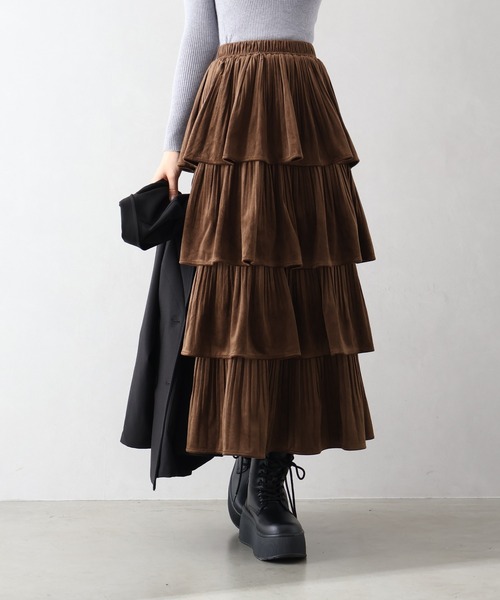 SpRay（スプレイ）の「ベロアプリーツティアードロングスカート（スカート・レディース・ブラウン/ブラック/アイボリー・FREE）」の16枚目の写真