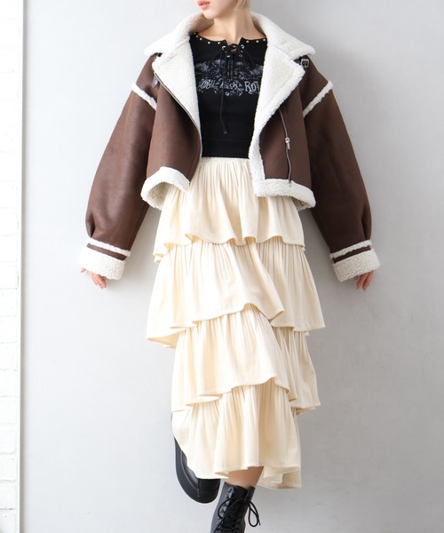 SpRay（スプレイ）の「ベロアプリーツティアードロングスカート（スカート・レディース・ブラウン/ブラック/アイボリー・FREE）」の18枚目の写真