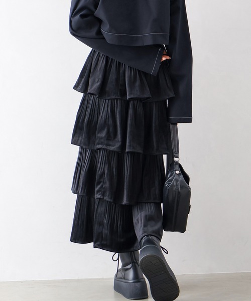 SpRay（スプレイ）の「ベロアプリーツティアードロングスカート（スカート・レディース・ブラウン/ブラック/アイボリー・FREE）」の7枚目の写真