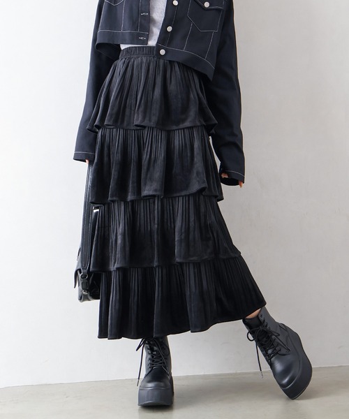 SpRay（スプレイ）の「ベロアプリーツティアードロングスカート（スカート・レディース・ブラウン/ブラック/アイボリー・FREE）」の6枚目の写真