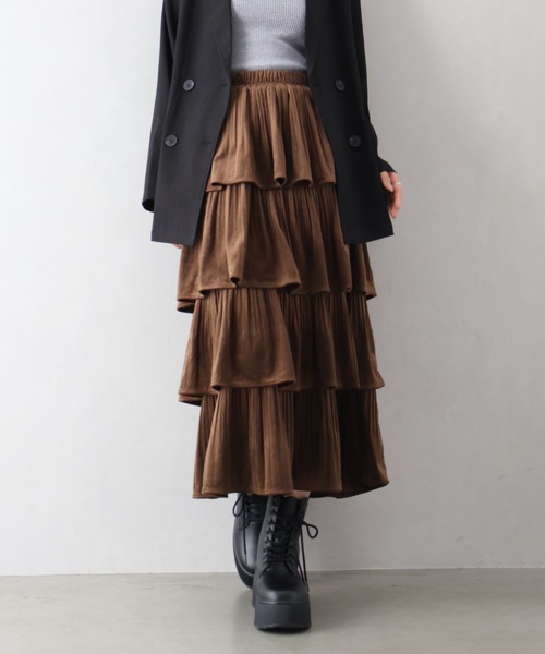 SpRay（スプレイ）の「ベロアプリーツティアードロングスカート（スカート・レディース・ブラウン/ブラック/アイボリー・FREE）」の13枚目の写真