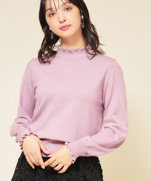 Sunauna(スーナウーナ)の「【SS~Lサイズ展開/6色展開】パール調ニット(ニット/セーター・レディース・ネイビー/グリーン系/ピンク系/グレー/アイボリー/パープル系4・34/38/40)」の6枚目の写真