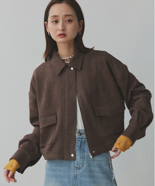 ad thie(アドティエ)の「ルーズ スエード クロップドブルゾン(ブルゾン・レディース・キャメル/ダークブラウン/ベージュ・FREE)」の10枚目の写真