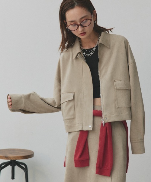ad thie(アドティエ)の「ルーズ スエード クロップドブルゾン(ブルゾン・レディース・キャメル/ダークブラウン/ベージュ・FREE)」の22枚目の写真