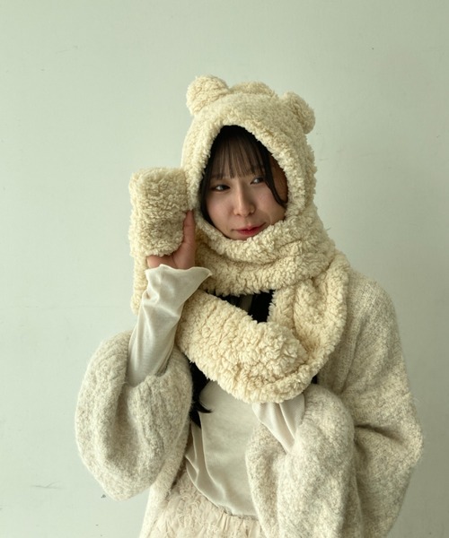 セール】クマ耳付き フード型 ボアマフラー（マフラー）｜Loco Ocean