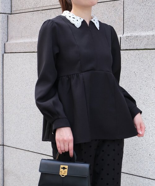 Chez toi（シェトワ）の「【MAYURI企画】付け襟フロントZIPペプラムブラウス（シャツ/ブラウス・レディース・ネイビー/ブラック・FREE）」の5枚目の写真