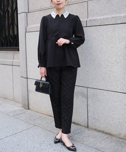 Chez toi（シェトワ）の「【MAYURI企画】付け襟フロントZIPペプラムブラウス（シャツ/ブラウス・レディース・ネイビー/ブラック・FREE）」の6枚目の写真