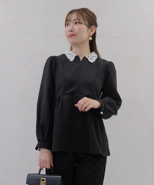 Chez toi（シェトワ）の「【MAYURI企画】付け襟フロントZIPペプラムブラウス（シャツ/ブラウス・レディース・ネイビー/ブラック・FREE）」の8枚目の写真