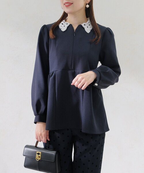 Chez toi（シェトワ）の「【MAYURI企画】付け襟フロントZIPペプラムブラウス（シャツ/ブラウス・レディース・ネイビー/ブラック・FREE）」の15枚目の写真