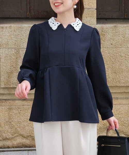 Chez toi（シェトワ）の「【MAYURI企画】付け襟フロントZIPペプラムブラウス（シャツ/ブラウス・レディース・ネイビー/ブラック・FREE）」の17枚目の写真