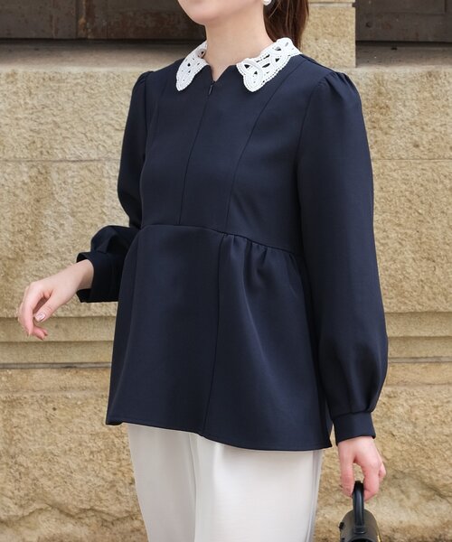 Chez toi（シェトワ）の「【MAYURI企画】付け襟フロントZIPペプラムブラウス（シャツ/ブラウス・レディース・ネイビー/ブラック・FREE）」の18枚目の写真