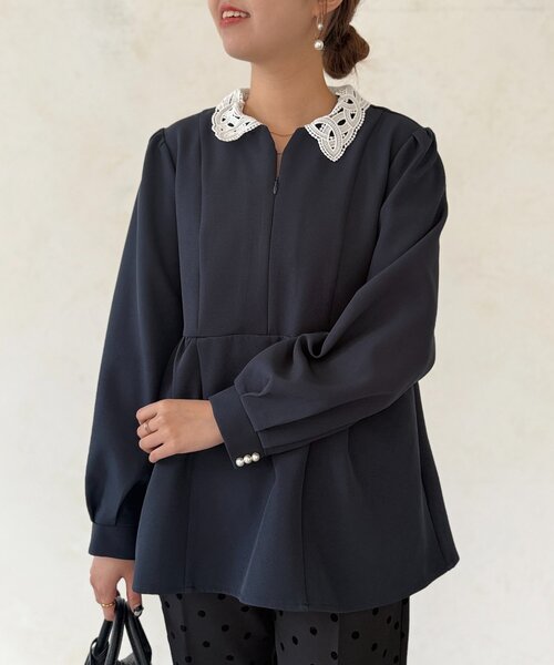 Chez toi（シェトワ）の「【MAYURI企画】付け襟フロントZIPペプラムブラウス（シャツ/ブラウス・レディース・ネイビー/ブラック・FREE）」の21枚目の写真