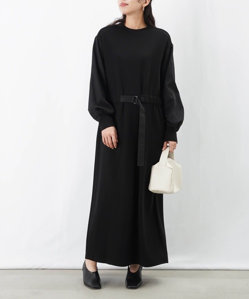 LUCA/LADY LUCK LUCA（ルカ/レディラックルカ）の「LC/LLL ウール混異素材コンビワンピース（ワンピース・レディース・ブラック/チャコールグレー・FREE）」の2枚目の写真