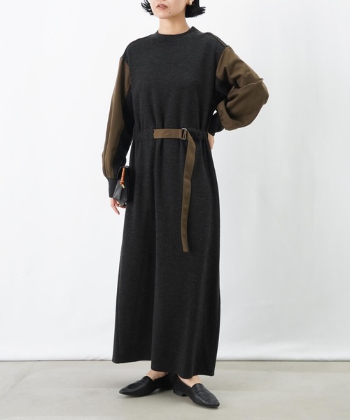 LUCA/LADY LUCK LUCA（ルカ/レディラックルカ）の「LC/LLL ウール混異素材コンビワンピース（ワンピース・レディース・ブラック/チャコールグレー・FREE）」の8枚目の写真