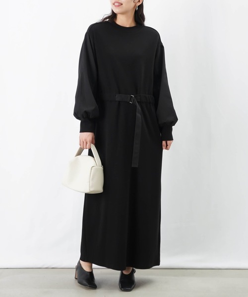 LUCA/LADY LUCK LUCA（ルカ/レディラックルカ）の「LC/LLL ウール混異素材コンビワンピース（ワンピース・レディース・ブラック/チャコールグレー・FREE）」の3枚目の写真