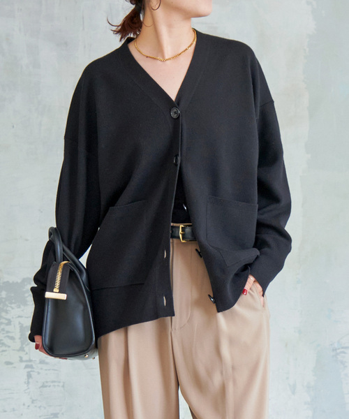 Spick & Span（スピックアンドスパン）の「《追加2》ダブルジャガードカーディガン（カーディガン/ボレロ・レディース・チャコールグレー/ブラック/ホワイト・FREE）」の3枚目の写真