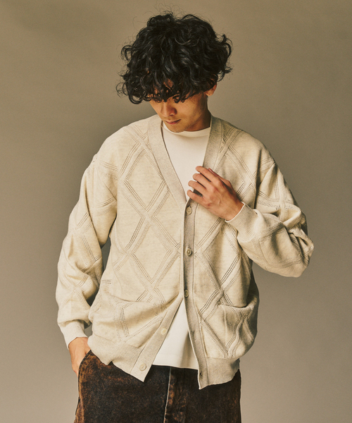 417 EDIFICE（フォーワンセブンエディフィス）の「メランジアイレットカーディガン（カーディガン/ボレロ・メンズ・ホワイト/チャコールグレー/ブラウン・MEDIUM/LARGE）」の18枚目の写真