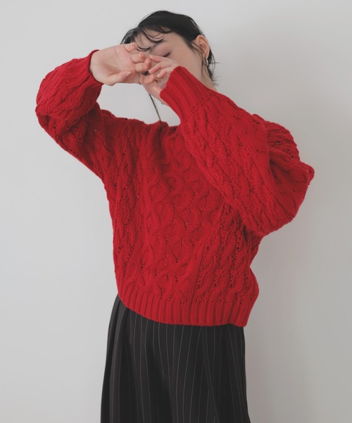 レディース ニット 赤 バルキータッチケーブルニット（ニット/セーター）｜LIAN（リアン）の