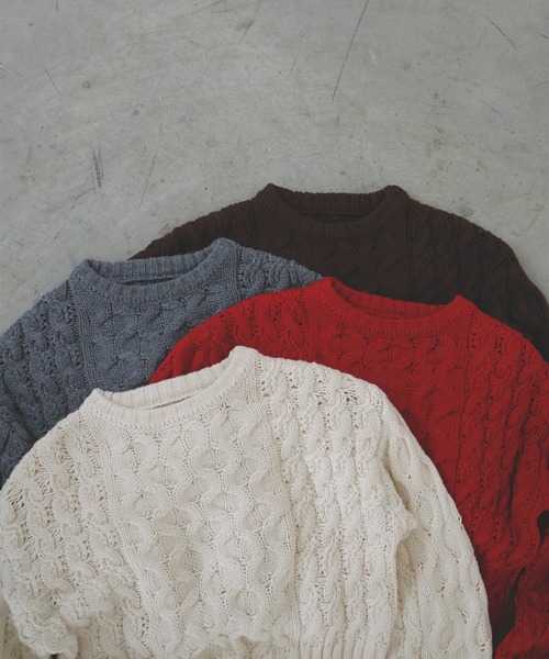 JUNYA WATANABE 赤ケーブルニットセーター アクセントケーブルニット(トップス)｜CAST:(キャスト コロン)の