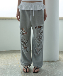 Damage Sweat Pants Melange Gray