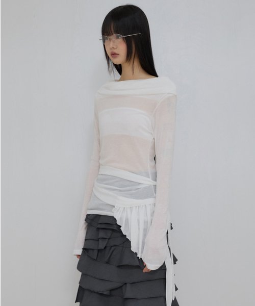 FLAREUP(フレアアップ)の「フェイフリルロングスリーブ(FL-160_ホワイト)(Tシャツ/カットソー・レディース・ホワイト・OS)」の2枚目の写真
