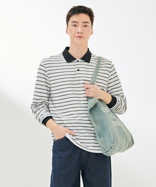 CHASECULT(チェイスカルト)の「男性ピケストライプカラー長袖Tシャツ-DARK5121B01(ポロシャツ・メンズ・ホワイト・105/95/100)」の3枚目の写真