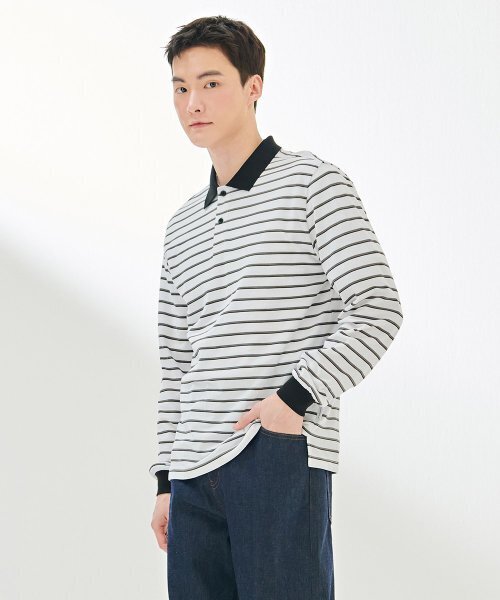 CHASECULT(チェイスカルト)の「男性ピケストライプカラー長袖Tシャツ-DARK5121B01(ポロシャツ・メンズ・ホワイト・105/95/100)」の4枚目の写真