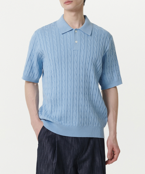 MUSINSA STANDARD（ムシンサスタンダード）の「ケーブルニットポロシャツ[スカイブルー]（ニット/セーター・メンズ・その他・XX-LARGE/LARGE/MEDIUM/SMALL/X-LARGE）」の2枚目の写真