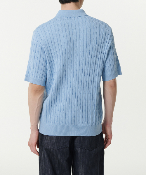 MUSINSA STANDARD（ムシンサスタンダード）の「ケーブルニットポロシャツ[スカイブルー]（ニット/セーター・メンズ・その他・XX-LARGE/LARGE/MEDIUM/SMALL/X-LARGE）」の3枚目の写真